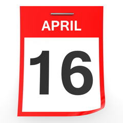 April 16. Calendar on white background.