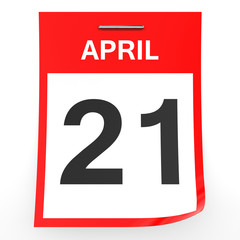 April 21. Calendar on white background.