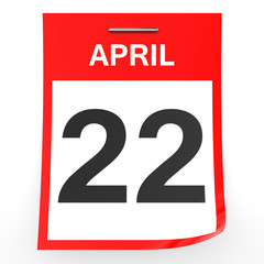 April 22. Calendar on white background.