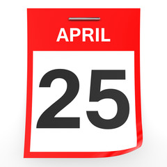 April 25. Calendar on white background.