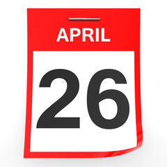 April 26. Calendar on white background.