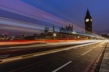 Zelfklevend Fotobehang London, England, UK. Red buses blured in motion on Westminster b © Gorilla