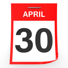 April 30. Calendar on white background.