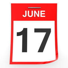 June 17. Calendar on white background.