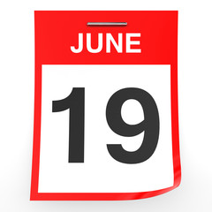 Fototapeta premium June 19. Calendar on white background.