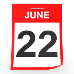 June 22. Calendar on white background.