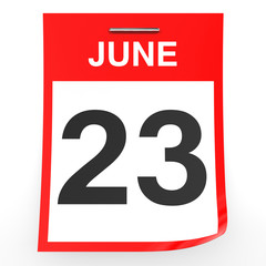 June 23. Calendar on white background.