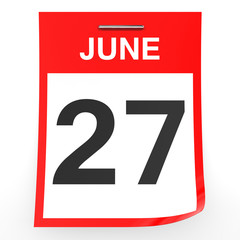 June 27. Calendar on white background.