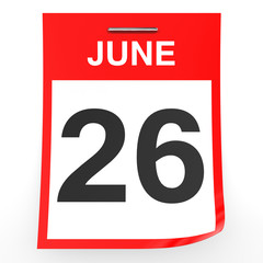 June 26. Calendar on white background.