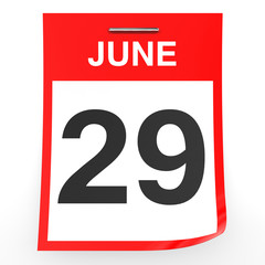 June 29. Calendar on white background.