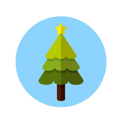 Fototapeta premium Icono plano arbol con estrella en circulo azul