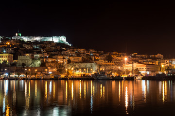 Night photo of Kavala and old town,  East Macedonia and Thrace, Greece