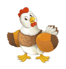Cartoon happy farm animal - cheerful hen is standing smiling and looking - artistic style - isolated - illustration for children