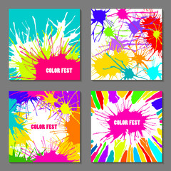 Set of square vector templates for color festival. Concept for cards, flyers, invitations, posters with multicolored blots.