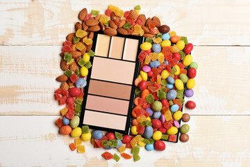 Cosmetic powder and mix of colorful dragee