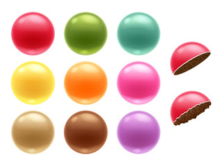 Round colorful chocolate dragee candies set.