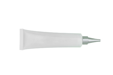 White cosmetic tube with cream or gel product on white isolated