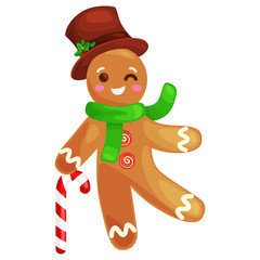 christmas cookies gingerbread man decorated with icing dancing and having fun xmas sweet food vector illustration