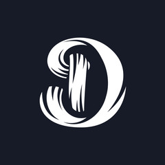 D letter logo script typeface.