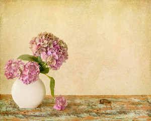 Flowers still life on wooden board