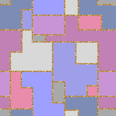 Abstract geometric colorful seamless pattern with gold glitter texture . Modern and stylish abstract design vector illustration