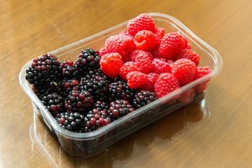 Fresh raspberries and blackberries