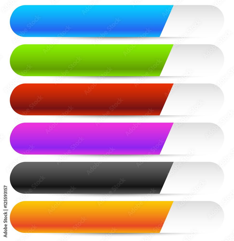 Aufkleber Buttons, banners in several color. Horizontal button shape set.