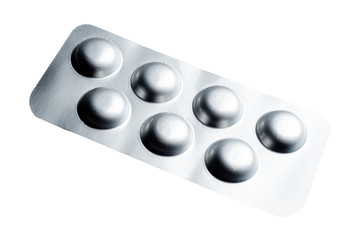 Aluminum blister pack of tablet isolated on white background