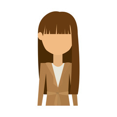 half body woman in dress and long brunette hair vector illustration