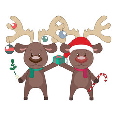 Reindeer holding a Christmas present