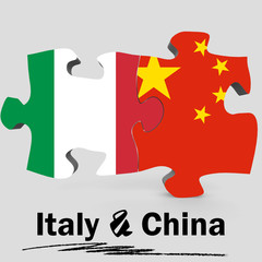 China and Italy flags in puzzle