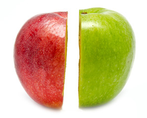 The creative apple combined from two half of red and green
