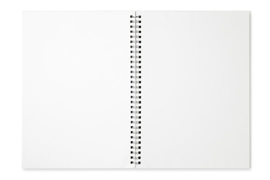 Blank spiral notebook isolated on white background