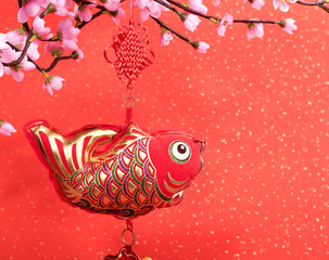 Traditional chinese knot,calligraphy mean happy new year