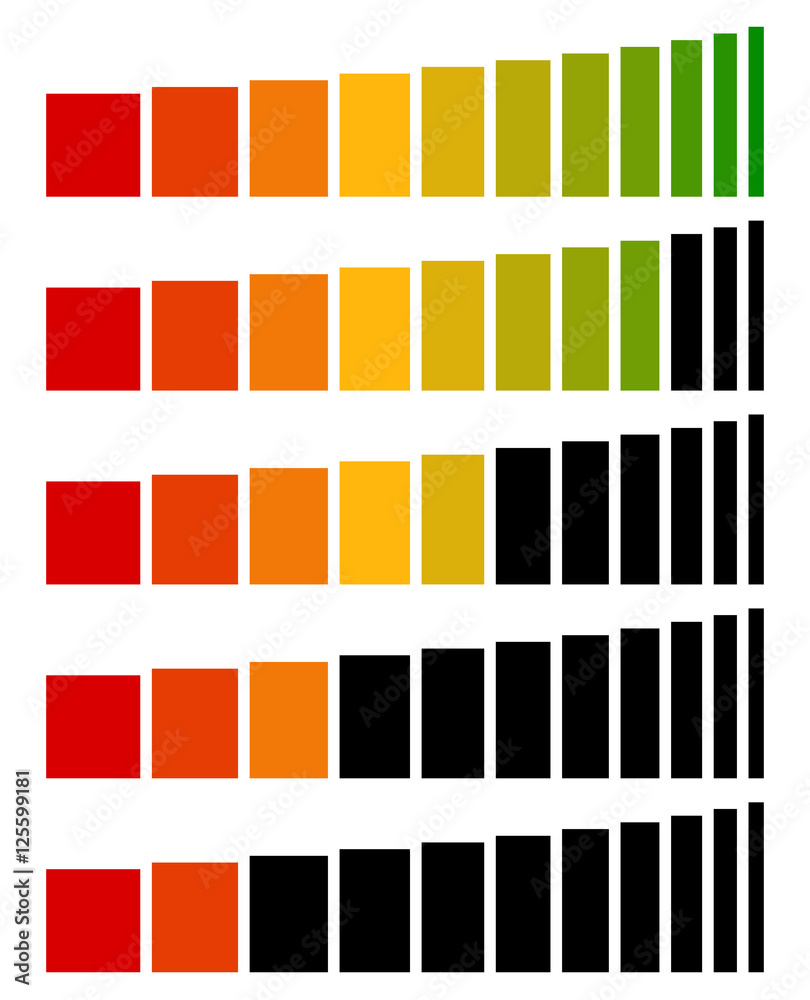 Poster Progress, level indicators in sequence from low to high