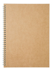 Brown spiral cardboard notebook isolated on white background