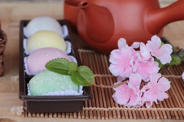 Daifuku Mochi Japanese dessert and hot tea.