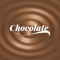 Delicious ripple chocolate background with curly lettering. Vector illustration