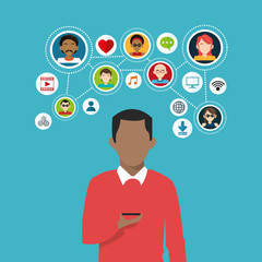 Avatar man with icon set. Social network media and communication theme. Colorful design. Vector illustration