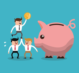 Businessman cartoon piggy and coin icon. Profit business and financial theme. Colorful design. Vector illustration