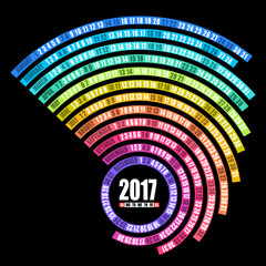 2017 calendar spiral template isolated on black background