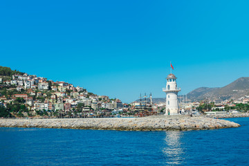 Fototapeta na wymiar Lighthouse in Alanya, Turkey on the coast near port