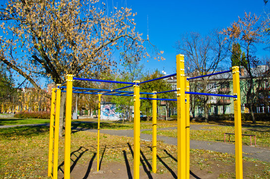 Horizontal bars on a sports ground in a park