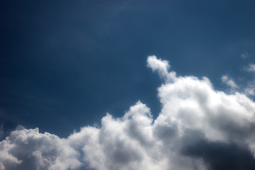 horizontal photo of clouds in blue sky with copyspace in the middle 