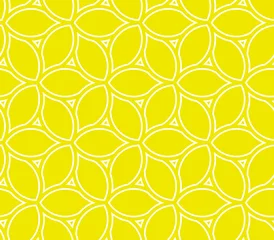 Wall murals Yellow Seamless vector ornament with yellow lemons. Modern geometric pattern with repeating elements
