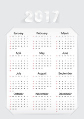 Calendar for 2017. Set of 12 months . on gray background