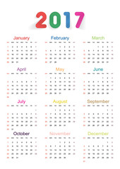 Calendar for 2017. Set of 12 months . on white background