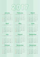Calendar for 2017. Set of 12 months