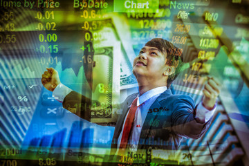 success concept with Multi exposure asian business man