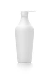 White cosmetic bottle dispenser pump with tube container from front angle.